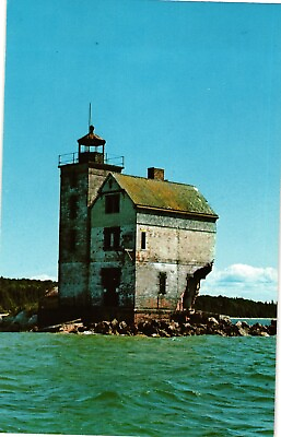 #ad Abandoned Round Island Lighthouse Mackinac Island MI Chrome Postcard Vintage $4.95
