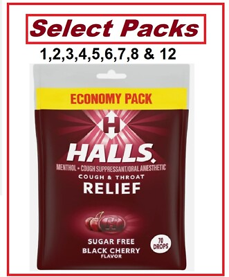 #ad Halls Relief Sugar Free Black Cherry Flavor Drops Economy Pack 70 count $58.99