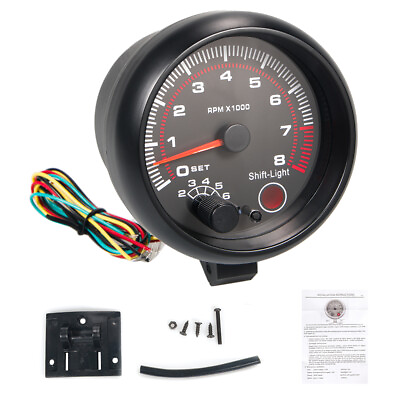 #ad New Inch Car Tachometer Tacho Gauge Meter 0 8000 12V Rpm With Black background $18.65