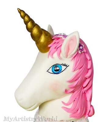 #ad Edible 3D fondant gum paste Unicorn head cake topper. $45.00