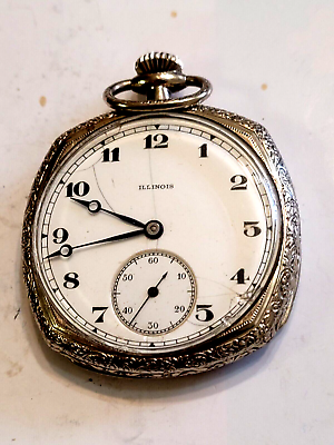 #ad Rare Shaped Vintage 1918 Illinois Pocket Watch 17 Jewels Size 12 $150.00