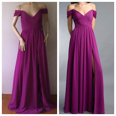 #ad NEW BASIX Black Label Magenta Pleated Drop Shoulder Long Gown Size 6 $149.95