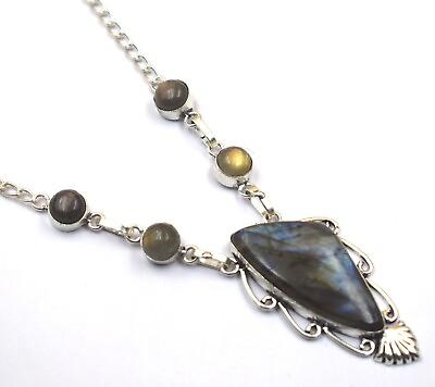 #ad 925 Sterling Silver Natural Labradorite Gemstone Handmade Jewelry Necklace $159.99