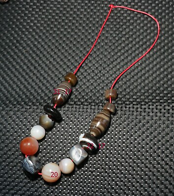 #ad Energy Tibetan Oily Old Agate Multiple Shapes dZi Bead Necklace Strand Amulet $125.00