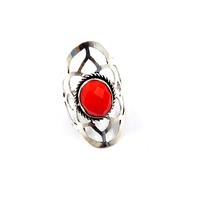#ad Coral Silver Plated Handmade Ring Size 9.50 Jewelry JC7822 $11.95