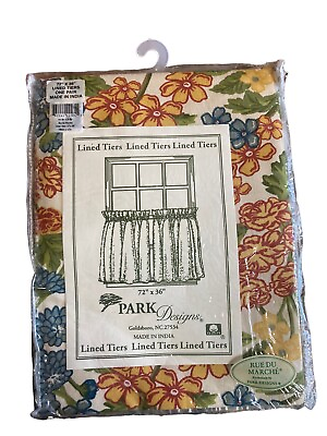 #ad Park Designs Lined Tiers Curtains Floral Farmhouse Rue Du Marche 72WX36L $18.74