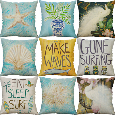 #ad Beach maxim Cotton Linen Sofa Waist Cushion Cover Pillow Case Home Decor $3.87