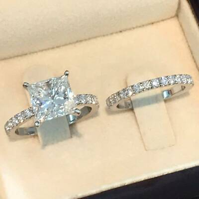 #ad 2pcs set Women White Sapphire 925 Silver Ring Bride Wedding Party Jewelry Gift C $3.15