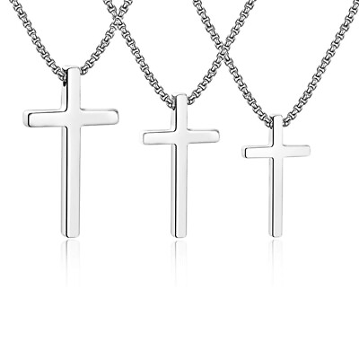 Silver Stainless Steel Cross Pendant Necklace for Men Women Box Chain 16quot; 24quot; $9.99