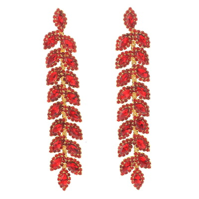 #ad Gold Tone Large Crystal Rhinestone Chandelier Post Earrings ESE2466 RED $21.99