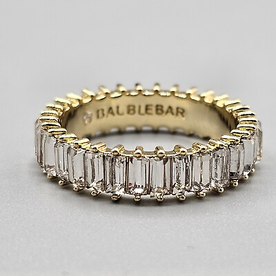 #ad BaubleBar Eternity Band Ring Gold Tone Emerald Cut Crystal Size 8.75 $19.99