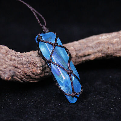 #ad Aura Rainbow Gemstones Weave Wrapped Crystal Quartz Titanium Pendant Necklace $3.59