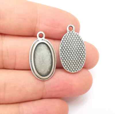 #ad 2 Oval Charm Bezel Resin Blank inlay Mounting Mosaic Pendant Frame Cabochon $0.99