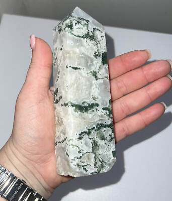 #ad Druzy Green Moss Agate Tower 301g 135.5mm NEW Crystal $60.00