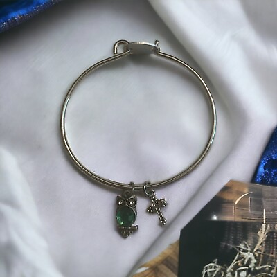 #ad Bangle Bracelet w Mini Frog and Cross Charms Handmade $9.99