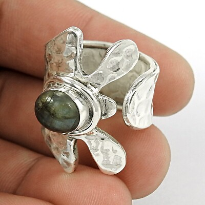 #ad Mothers Day Gift Natural Labradorite Statement Trendy Ring Size 7 925 Silver O85 C $46.73