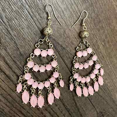 #ad Pink chandelier gold tone pair of earrings earring $20.00