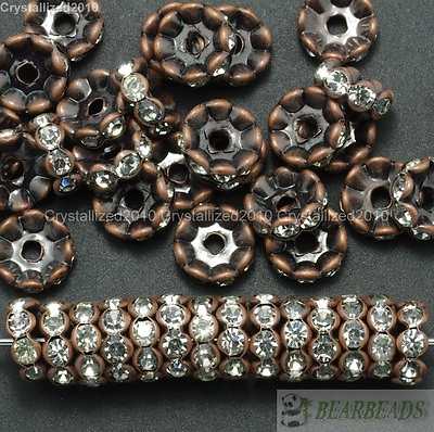 #ad 100 Czech Crystal Rhinestone Copper Wavy Rondelle Spacer Beads 4mm 6mm 8mm 10mm $5.78