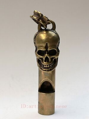 #ad Old China Brass Carving Exorcism Skull Whistle Pendant Self defense device $6.64