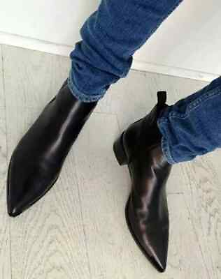 #ad New Handmade Real Leather Black Chelsea Pointed Toe Ankle Dress Boots For Men $178.98
