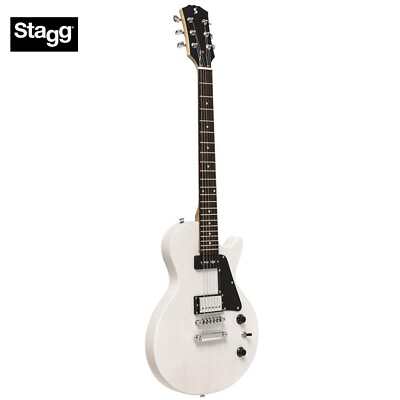 #ad Stagg SEL HB90 WHB Solid Mahogany Flat Top P90 Electric Guitar White $269.99