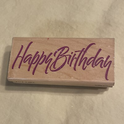 #ad Rubber Stampede Wooden Crafting Stamp A2144E Happy Birthday Script $7.19