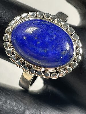 #ad 925 STERLING SILVER LAPIS LAZULI OVAL CABOCHON RING SIZE 8.5 BLUE SOUTHWEST 2713 $28.14