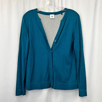 #ad Cabi Womens Teal Cotton Blend Long Sleeve V Neck Cardigan Sweater Size Small $17.99