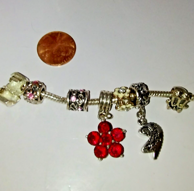 #ad vintage baby bracelet 8 charms silver tone stainless 5.5 #x27;#x27; long keep sake. $19.91