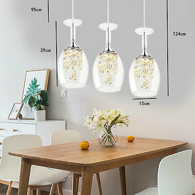 #ad Crystal Ceiling Hang Lamp 3 Head LED Chandelier Wine Glasses Pendant Light NEW $60.06
