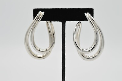 Givenchy Vintage Dangle Earrings Chunky Silver Art Deco Curl Runway Signed 9C $143.96