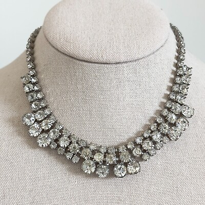 #ad Vintage Clear Rhinestone Sparkly Silver Tone Ladies Choker Statement Necklace $75.00