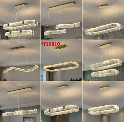 #ad Modern 2 Side Crystal Chandelier Oval LED Ceiling Light Hanging Pendant Remote $215.20