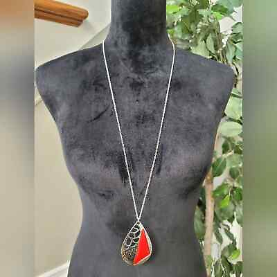#ad Long Red Pendant Necklace $22.00