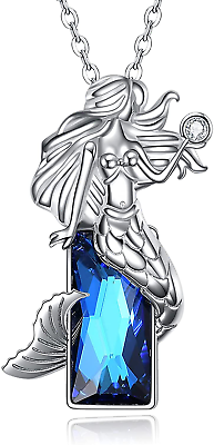 #ad Mermaid Jewelry 925 Silver Plated Mermaid Pendant Necklace Blue Cry Simulated $4.99