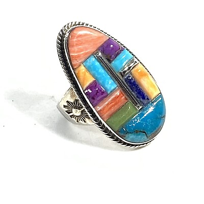 #ad Sterling Silver 925 Multi Stone Inlay Mosaic Ring Philippines SZ 8 Teardrop $62.95