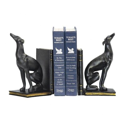 #ad Black Dogs On Book With Gold Pages Bookend Made Of Resin In A Painted Finish $137.07