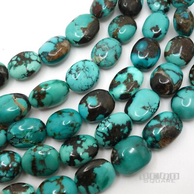 #ad 10 Old Mine Genuine Turquoise Oval Pebble Beads ap. 12mm x 16mm 6.3quot; #25109 $27.99