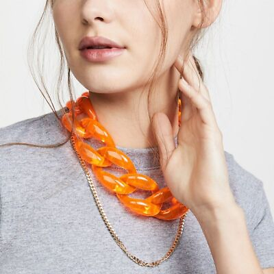 #ad Matte Chunky Chain Choker Red Long Chains Acrylic Necklace Women Fashion Jewelry $14.43