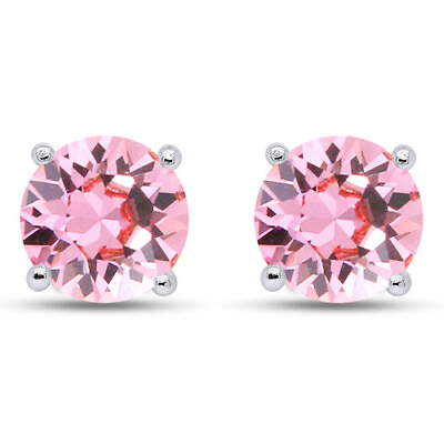 #ad 8mm Simulated Round Pink Sapphire Stud Earrings 14K Solid White Gold $256.49