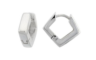 #ad Square Sterling Silver Huggie Hoop Earrings Diamond Shape Flawless Finish 9 16quot; $25.99