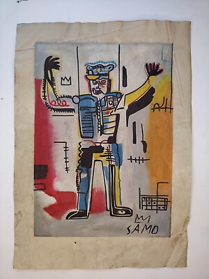 #ad Jean Michel Basquiat Painting Drawing Vintage Sketch Paper Signed Stamped $99.98