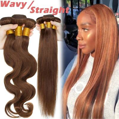 #ad Medium Brown Unprocessed Virgin Human Hair Extensions 300G 3Bundle Wavy Straight $67.41