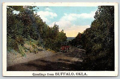 #ad Buffalo Oklahoma Roadside Greetings Vintage Cars on Gravel Road From Actor c1920 $10.00