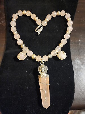 #ad Vintage Erlin sterling Lion Snake Rose quartz Necklace 20inch $190.00