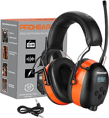 #ad PROHEAR 027 AM FM Radio Headphones with Digital Display 25dB NRR Orange $54.00