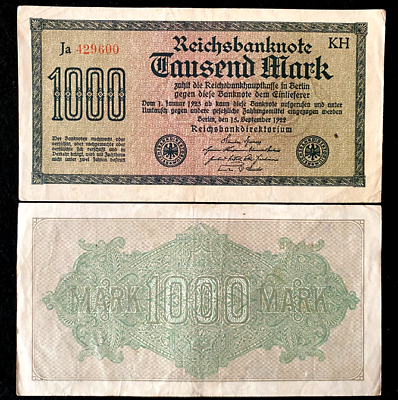 #ad Authentic Germany 1000 Mark 1922 BERLIN Post WWI Hyperinflation Era 100 Yrs Old $2.76