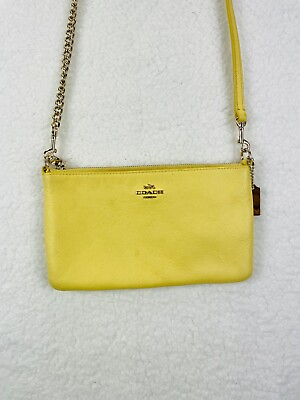 #ad Coach Pebbled Leather Yellow Pom Pom Shearling Crossbody Wallet $19.99