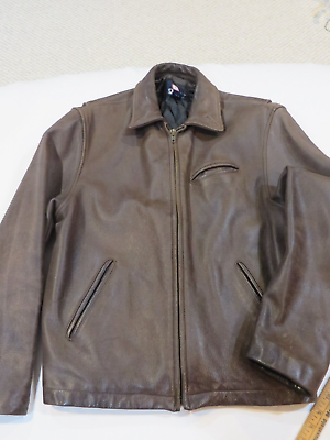 #ad CHAPS RALPH LAUREN Leather Jacket Men’s Sz MED Brown Thick Quilted Bomber $49.99