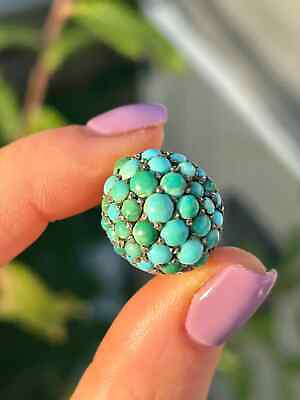 #ad 2Ct Round Cut Lab Created Turquoise Bombe Antique Ring 14k Rose Gold Plated $107.08